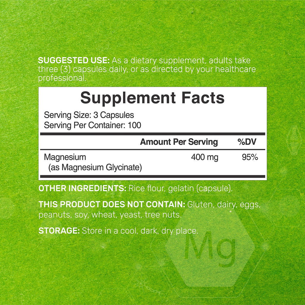Magnesium Glycinate 400mg, 300 Capsules | 100% Chelated for Easy Absorption | Essential Mineral Supplement for Muscle, Sleep & Heart Health