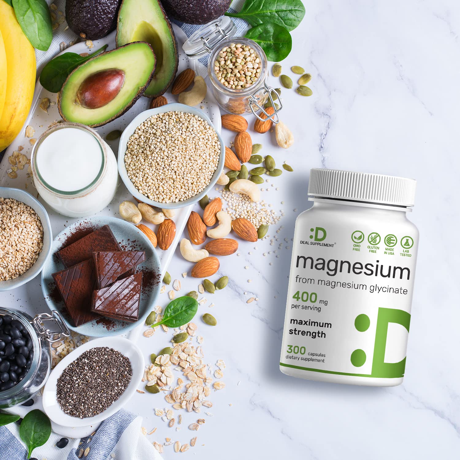 Magnesium Glycinate 400mg, 300 Capsules | 100% Chelated for Easy Absorption | Essential Mineral Supplement for Muscle, Sleep & Heart Health
