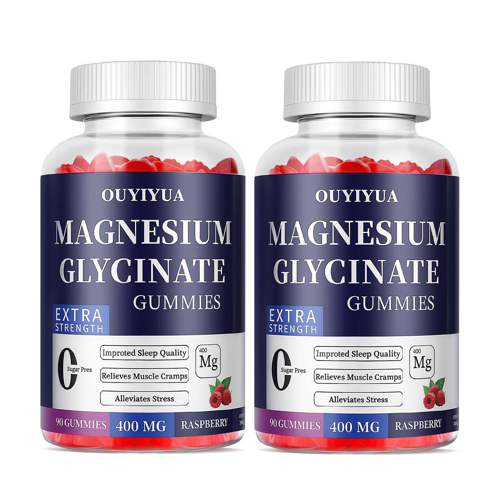 OUYIYUA Magnesium Glycinate 400mg Gummies - Sugar Free with Vitamin D & B6 | 2 Pack