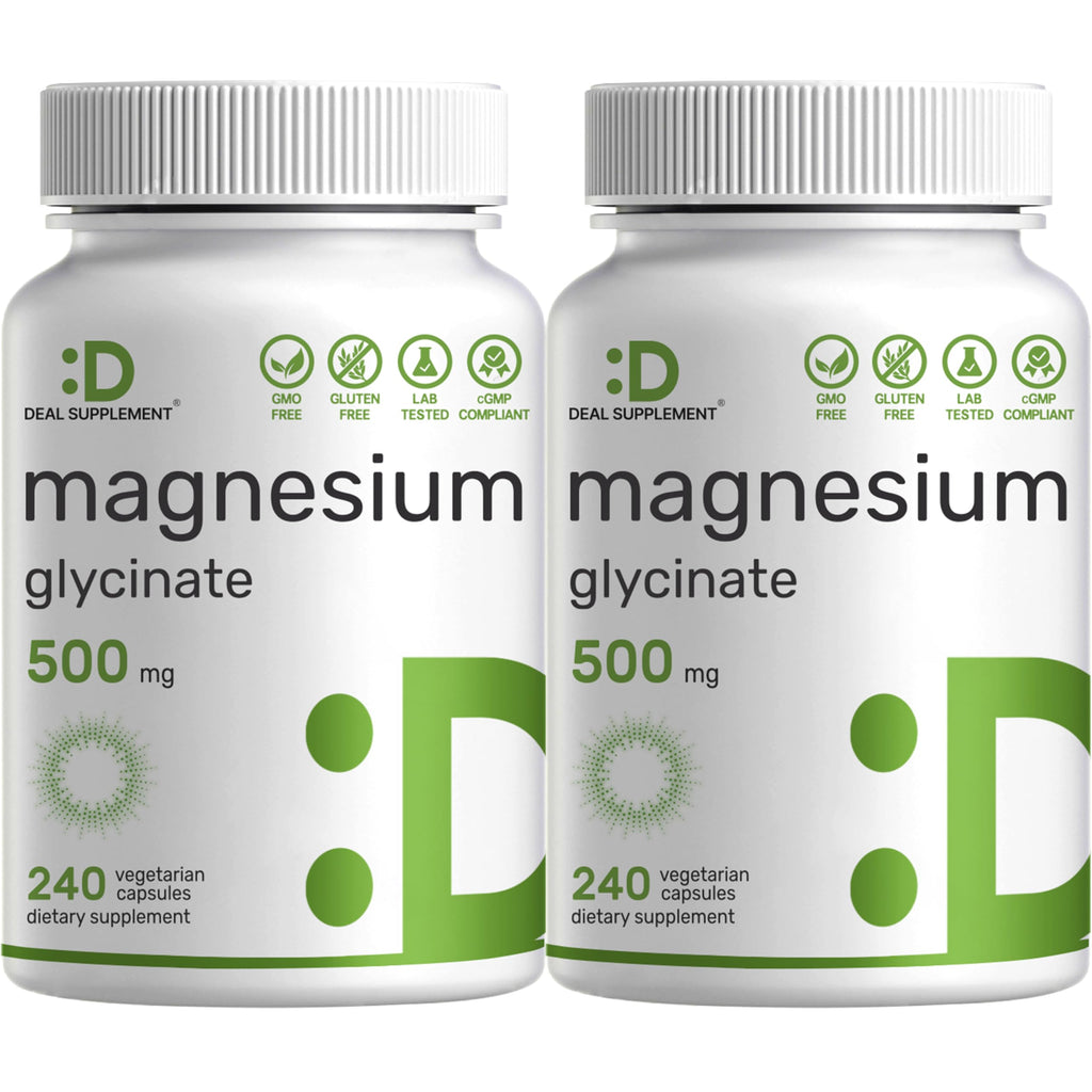 2 Pack Magnesium Glycinate 500mg | 480 Veggie Capsules | Chelated for Easy Absorption