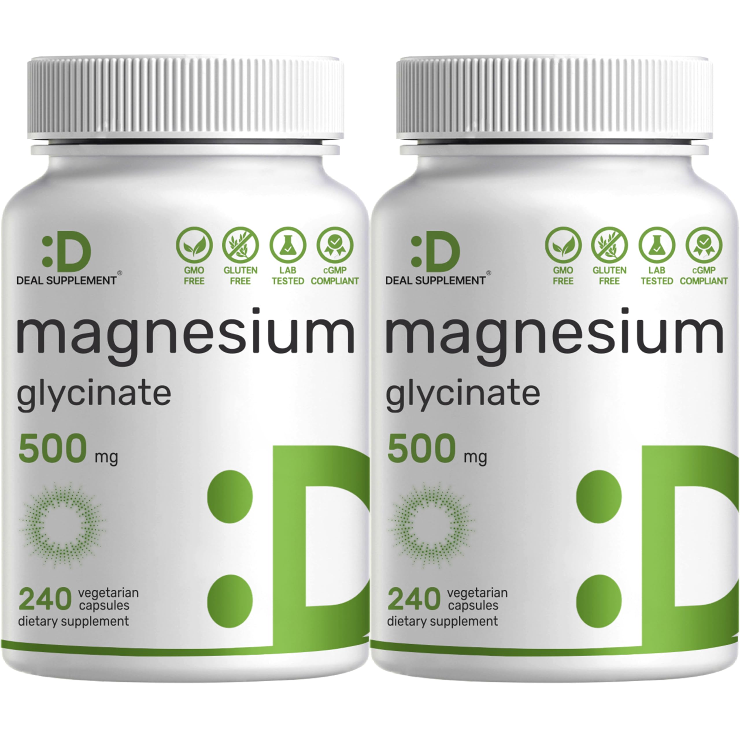 2 Pack Magnesium Glycinate 500mg | 480 Veggie Capsules | Chelated for Easy Absorption