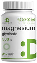 Magnesium Glycinate 500mg, 240 Veggie Capsules – Chelated, Non-GMO, Vegan Friendly