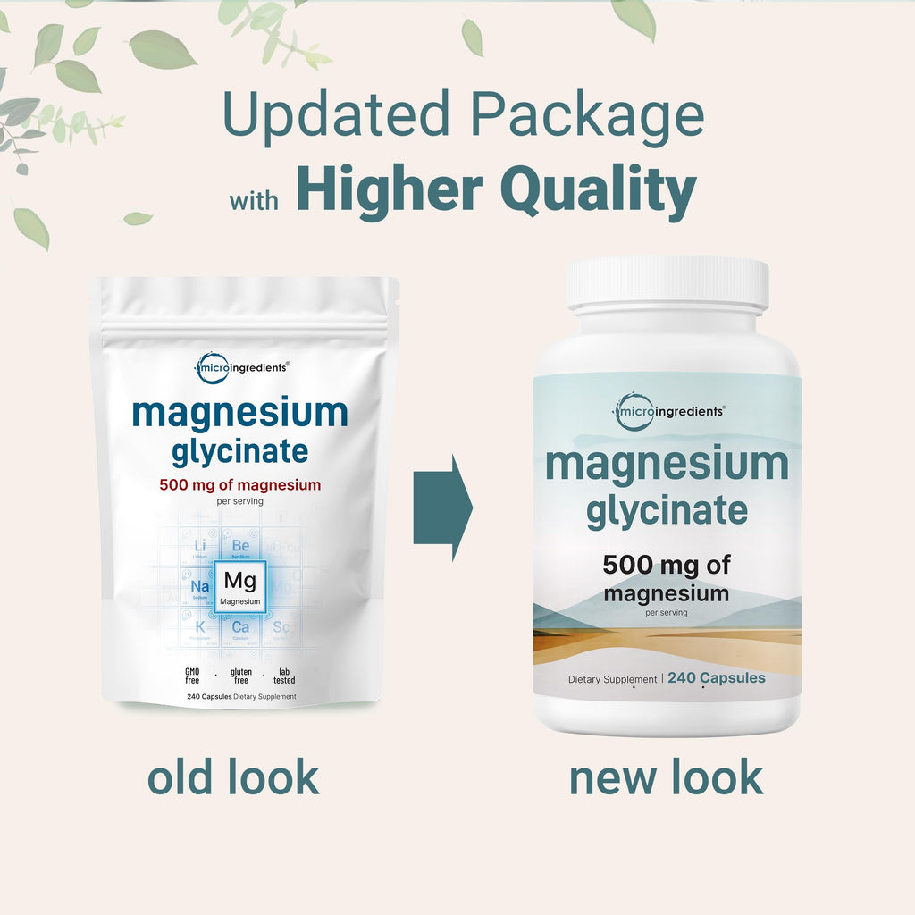 Magnesium Glycinate 500mg - 240 Capsules | 100% Chelated | Non-GMO