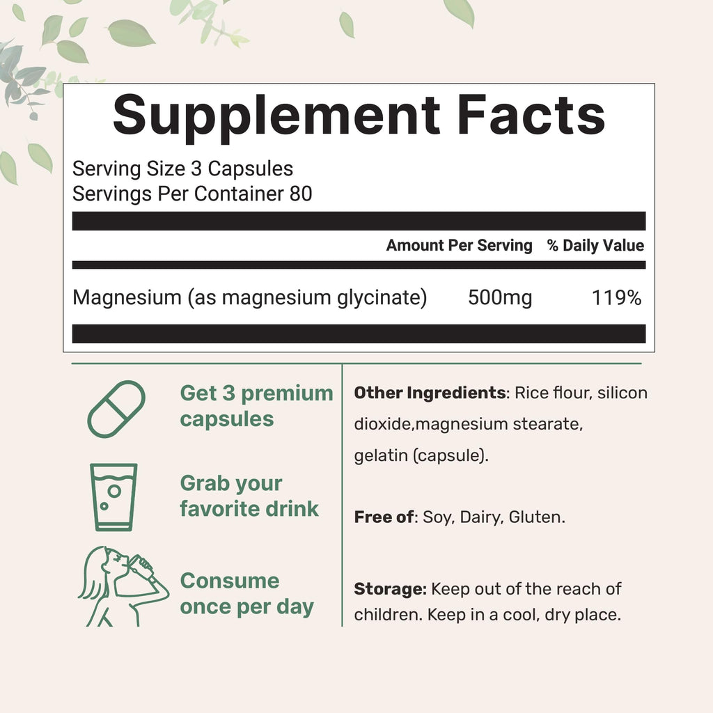 Magnesium Glycinate 500mg - 240 Capsules | 100% Chelated | Non-GMO