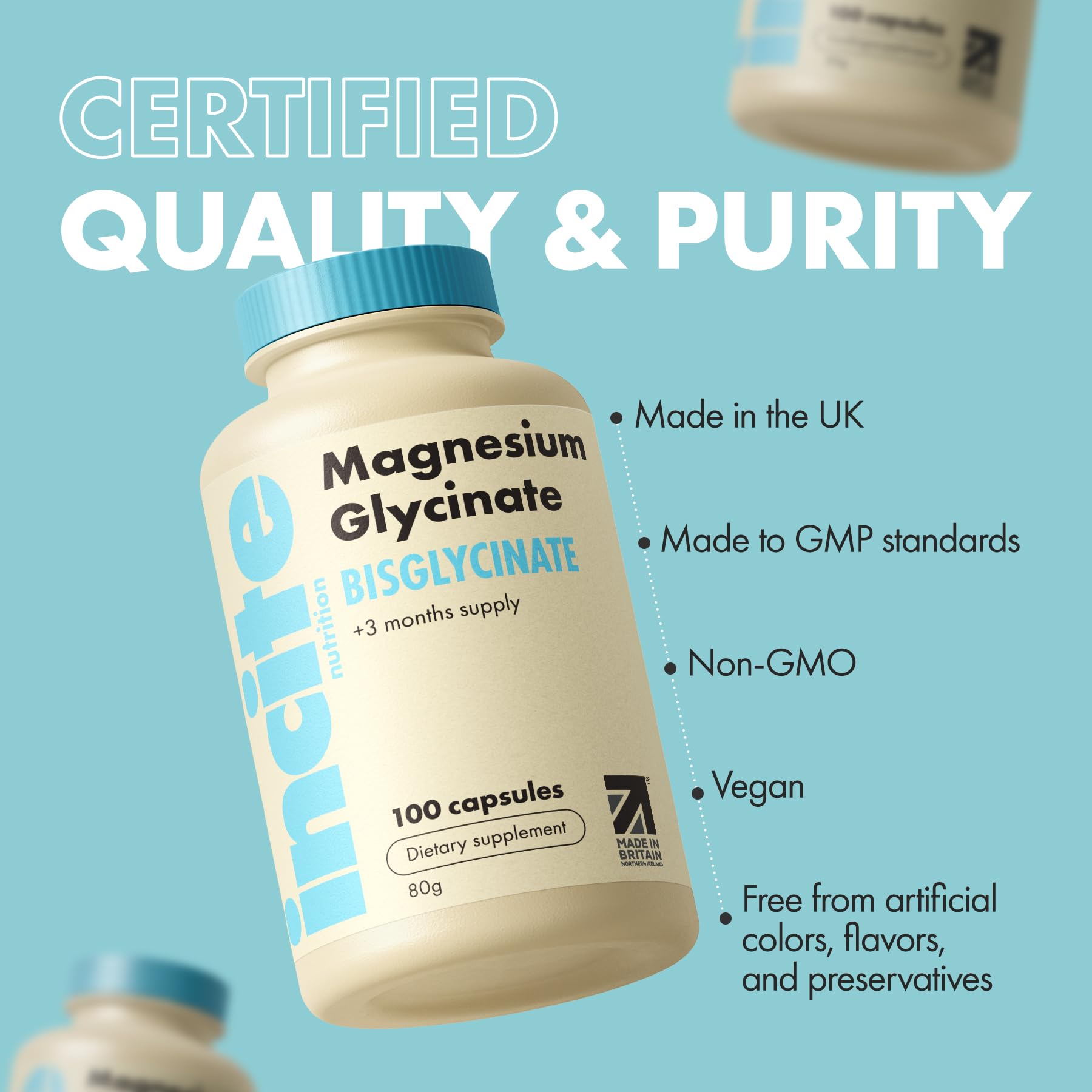 Magnesium Glycinate 500mg – 3 Month Supply | High Strength, Vegan & Gluten Free | Made in UK