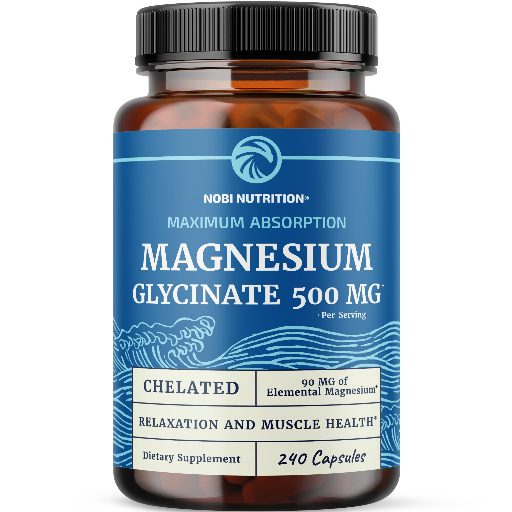 Magnesium Glycinate 500mg | Chelated, High-Absorption Mg Glycinate | 240ct