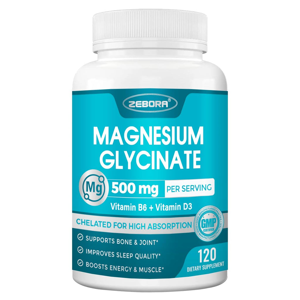 Magnesium Glycinate 500mg – High Absorption with B6 & D3 (120 Capsules)