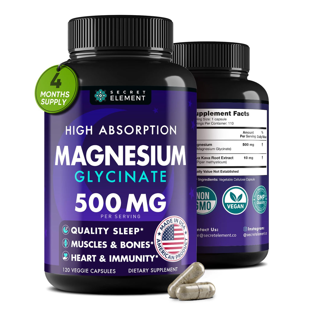 Magnesium Glycinate 500MG Capsules - High Absorption, Vegan & Non-GMO | 120 Capsules