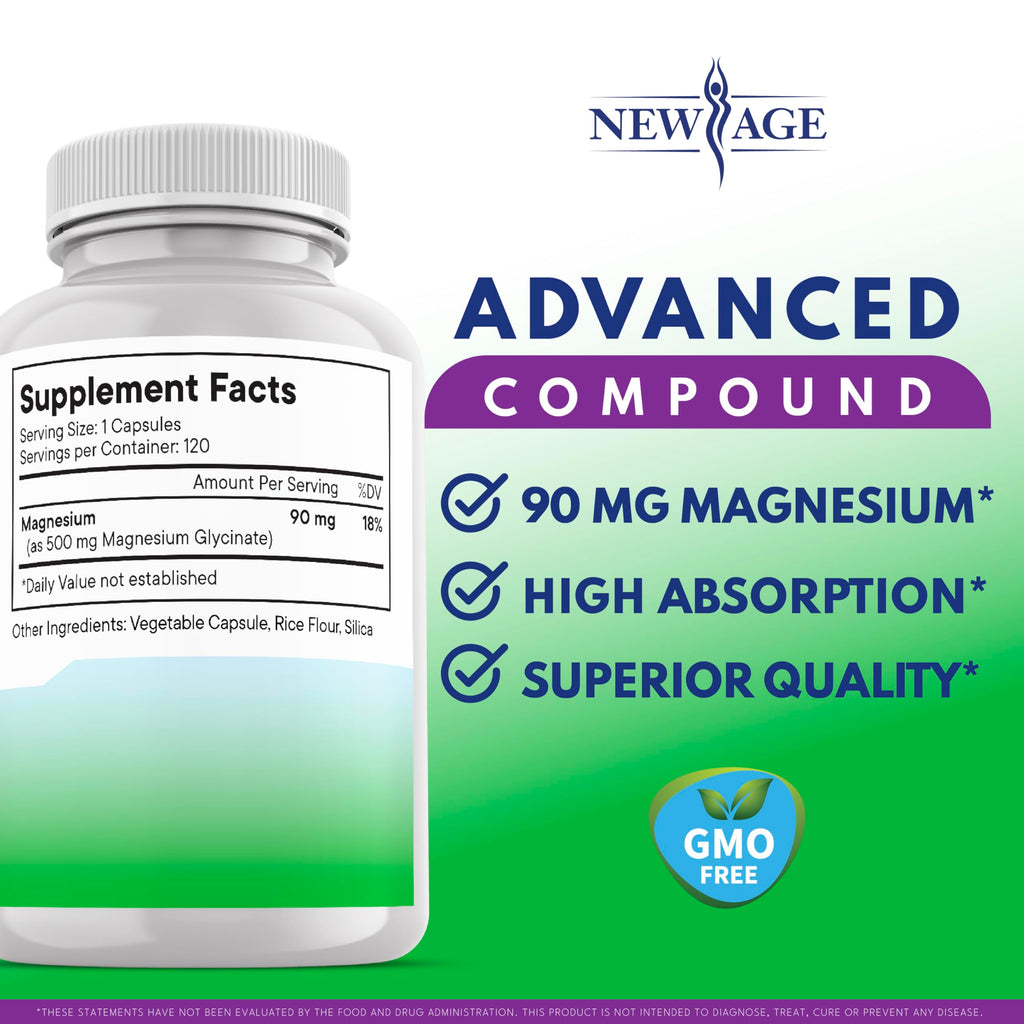 Magnesium Glycinate 500mg – 90mg Elemental Mg | High Absorption, Gluten-Free, Non-GMO | 360 Vegan Capsules