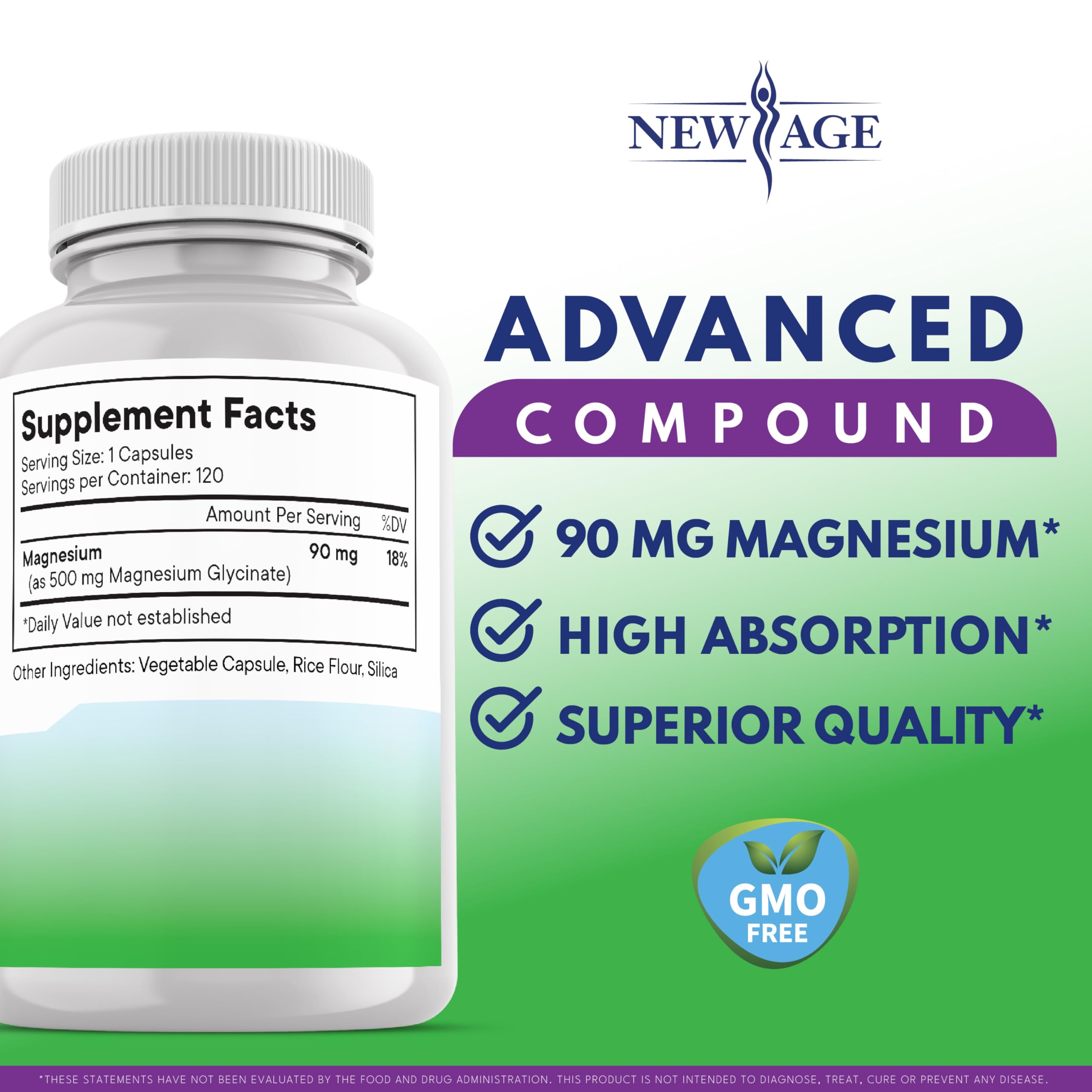 Magnesium Glycinate 500mg – 90mg Elemental Mg | High Absorption, Gluten-Free, Non-GMO | 360 Vegan Capsules