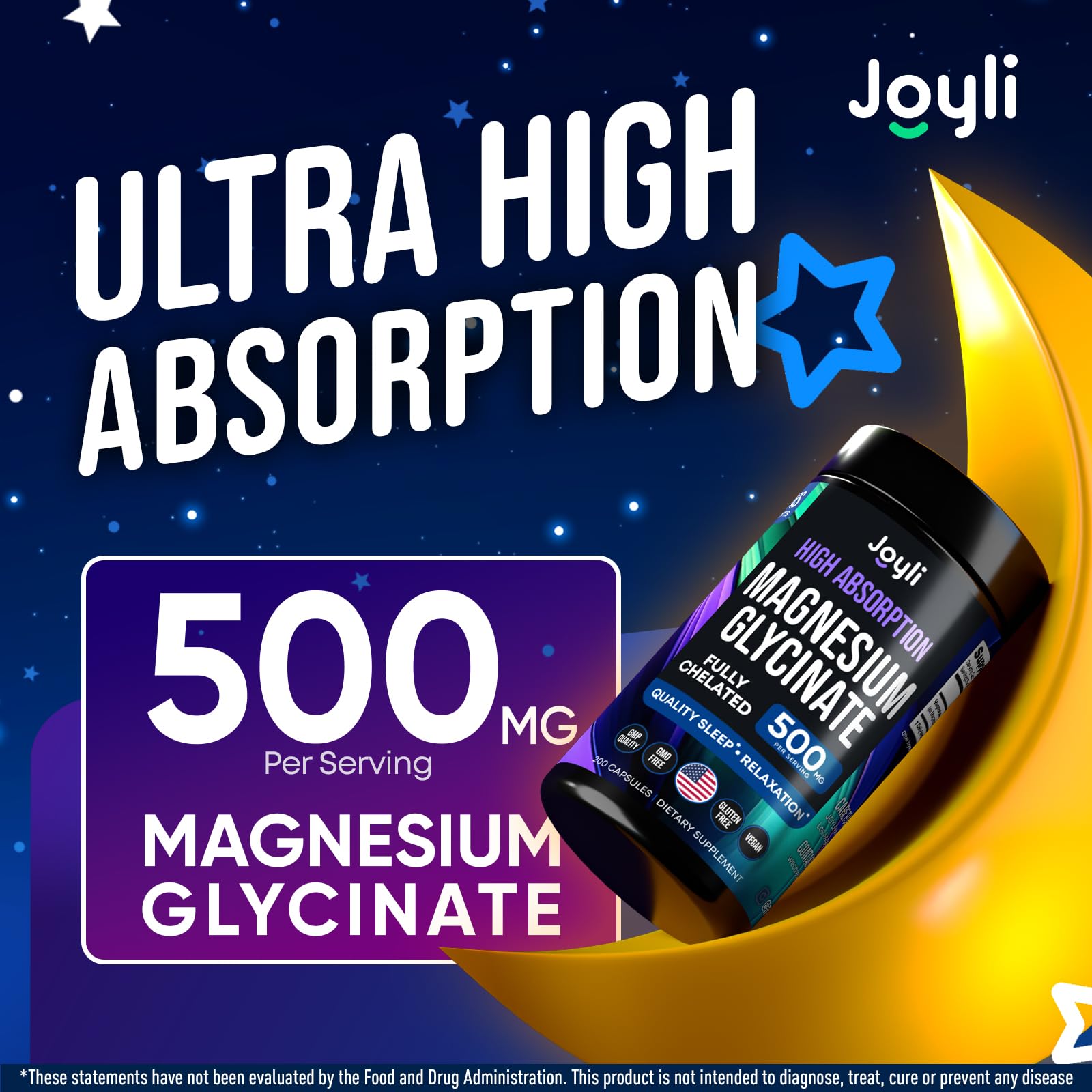 Magnesium Glycinate 500MG - Sleep Support, High-Absorption Chelated Magnesium | 200 Vegan Capsules