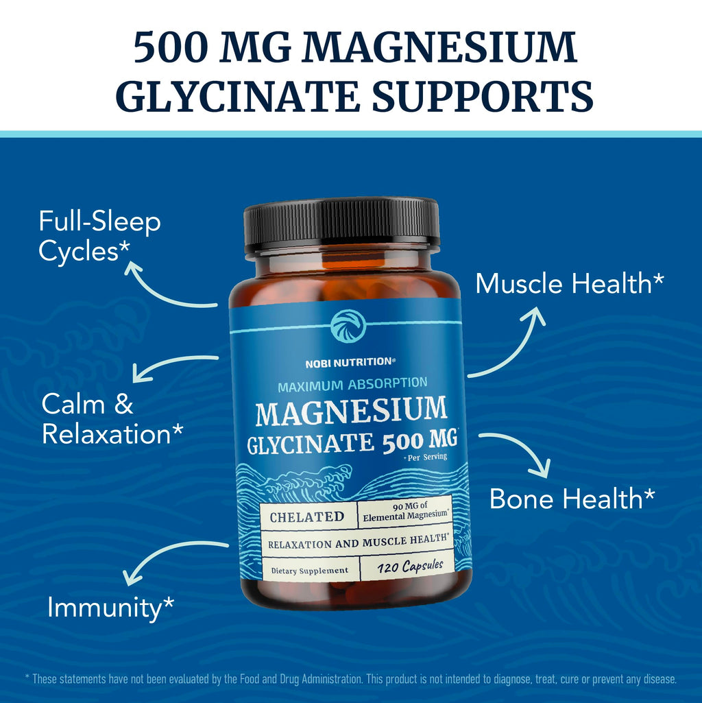 Magnesium Glycinate 500mg | Chelated for High Absorption | 60ct | Sleep, Relaxation & Muscle & Nerve Support