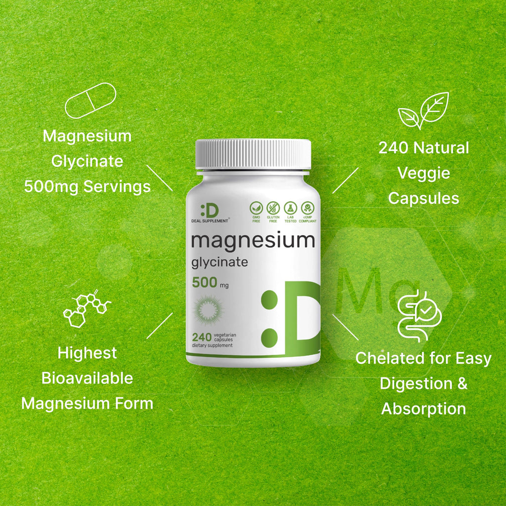2 Pack Magnesium Glycinate 500mg | 480 Veggie Capsules | Chelated for Easy Absorption