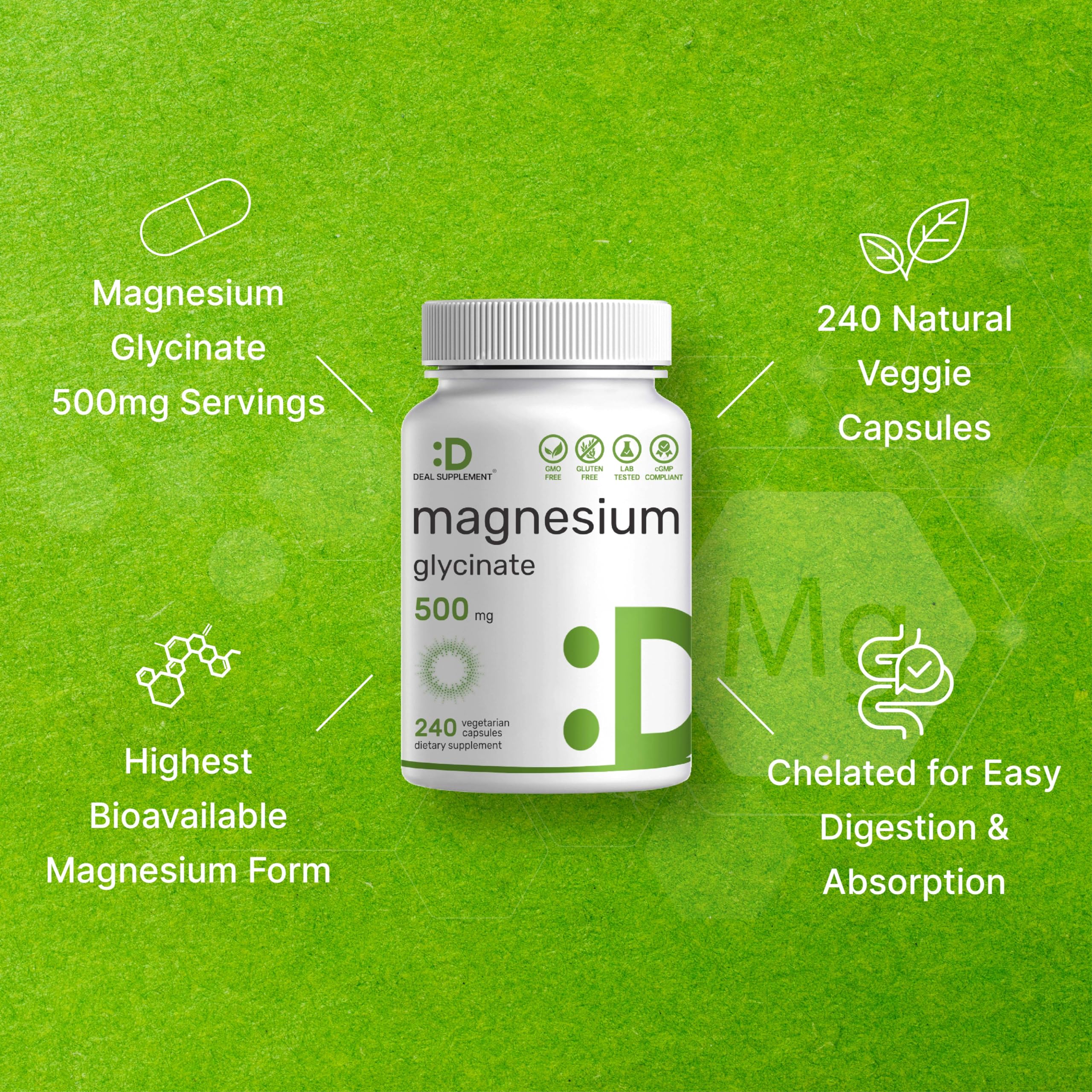 2 Pack Magnesium Glycinate 500mg | 480 Veggie Capsules | Chelated for Easy Absorption