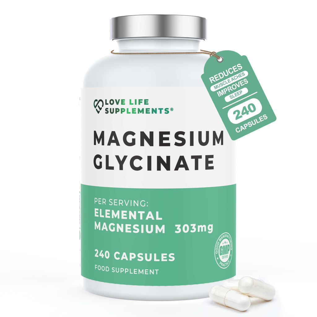 Magnesium Glycinate (Bisglycinate) | Chelated Magnesium Supplement | 303mg Mg per Capsule | 240 Capsules | UK Made