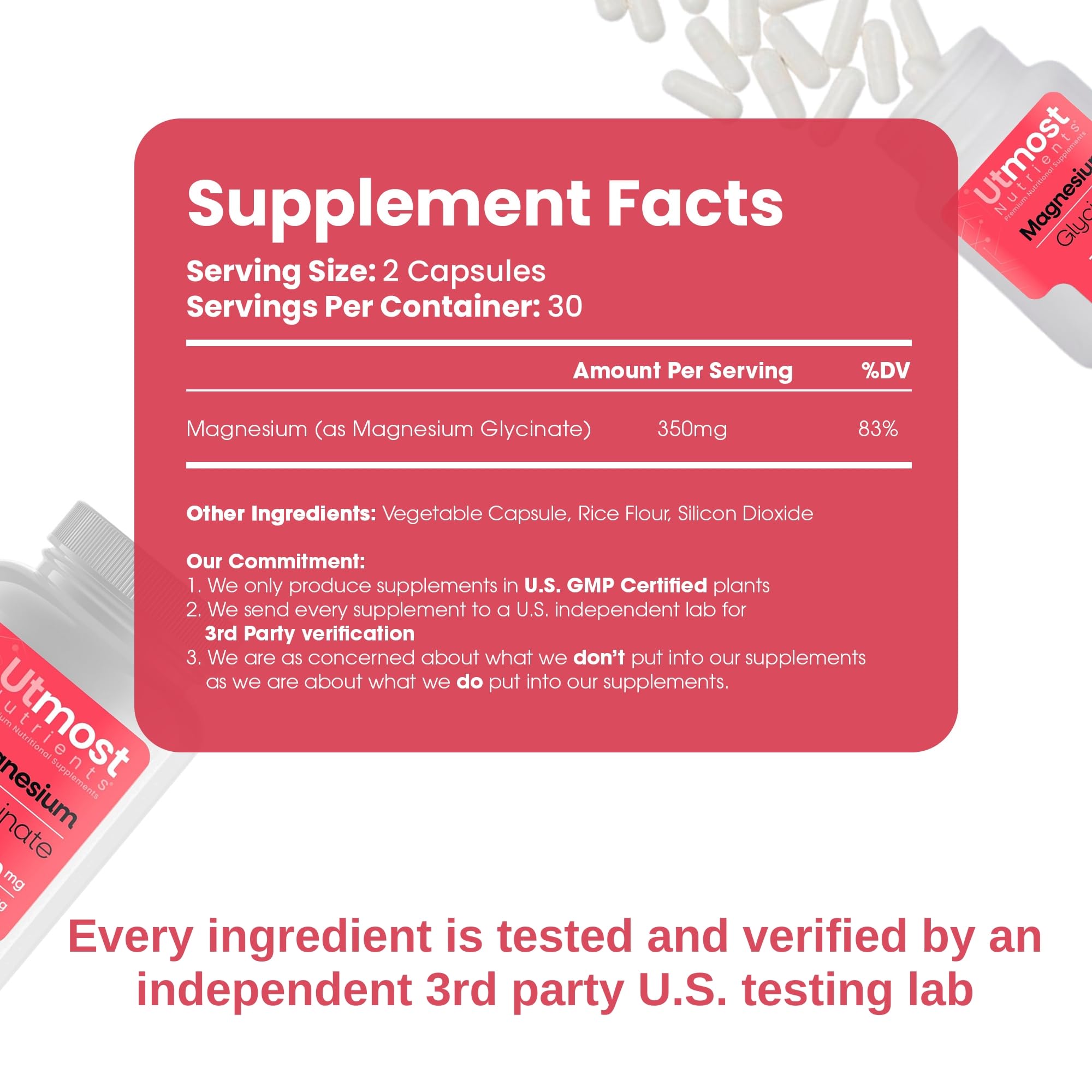 Magnesium Glycinate Supplement – 175 mg per Capsule (350 mg in 2 Capsules) | 60 Capsules | Non-GMO, Gluten-Free, Nighttime Calm