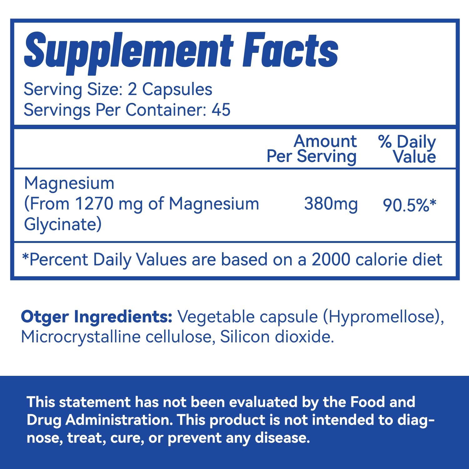 Magnesium Glycinate Capsules 380mg – High-Absorption Magnesium, 45 Servings