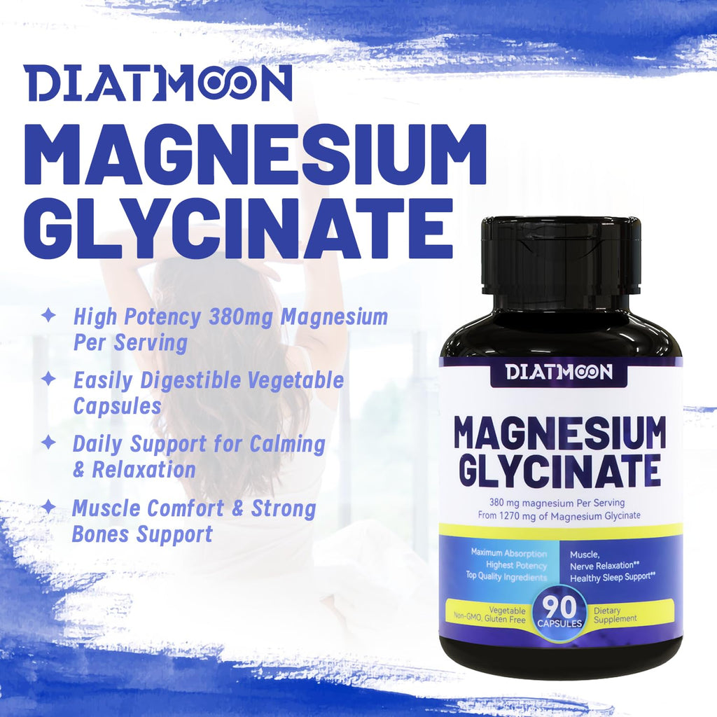 Magnesium Glycinate Capsules 380mg – High-Absorption Magnesium, 45 Servings
