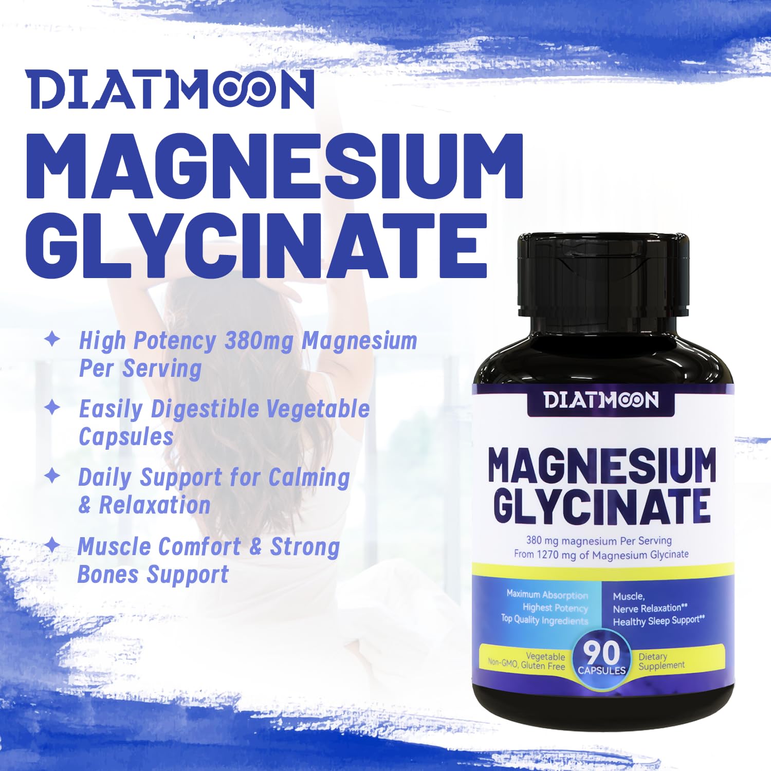 Magnesium Glycinate Capsules 380mg – High-Absorption Magnesium, 45 Servings
