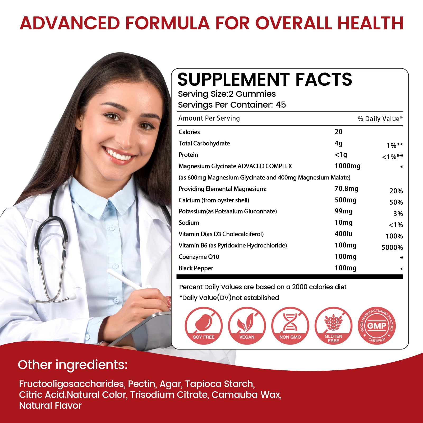 Magnesium Glycinate Gummies 1000mg – Sugar Free Sleep Support | 90 Strawberry Gummies
