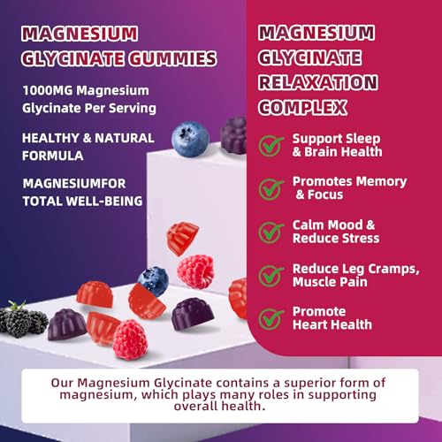 Magnesium Glycinate Gummies 120ct – 1000 mg, Sleep Support, Vegan, Sugar-Free (Raspberry-Blackberry-Blueberry)
