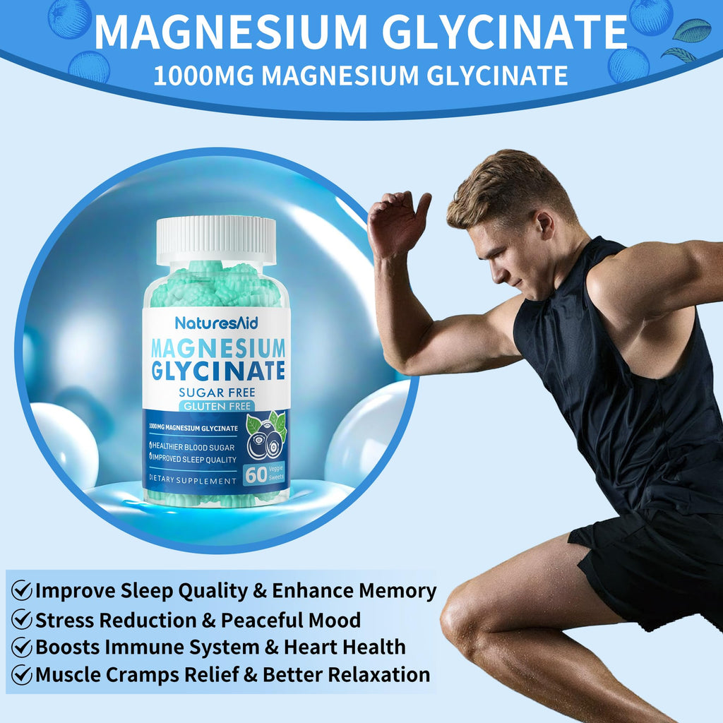 Magnesium Glycinate Gummies 1000mg – Sugar Free, Mood & Sleep Support (2-Pack)