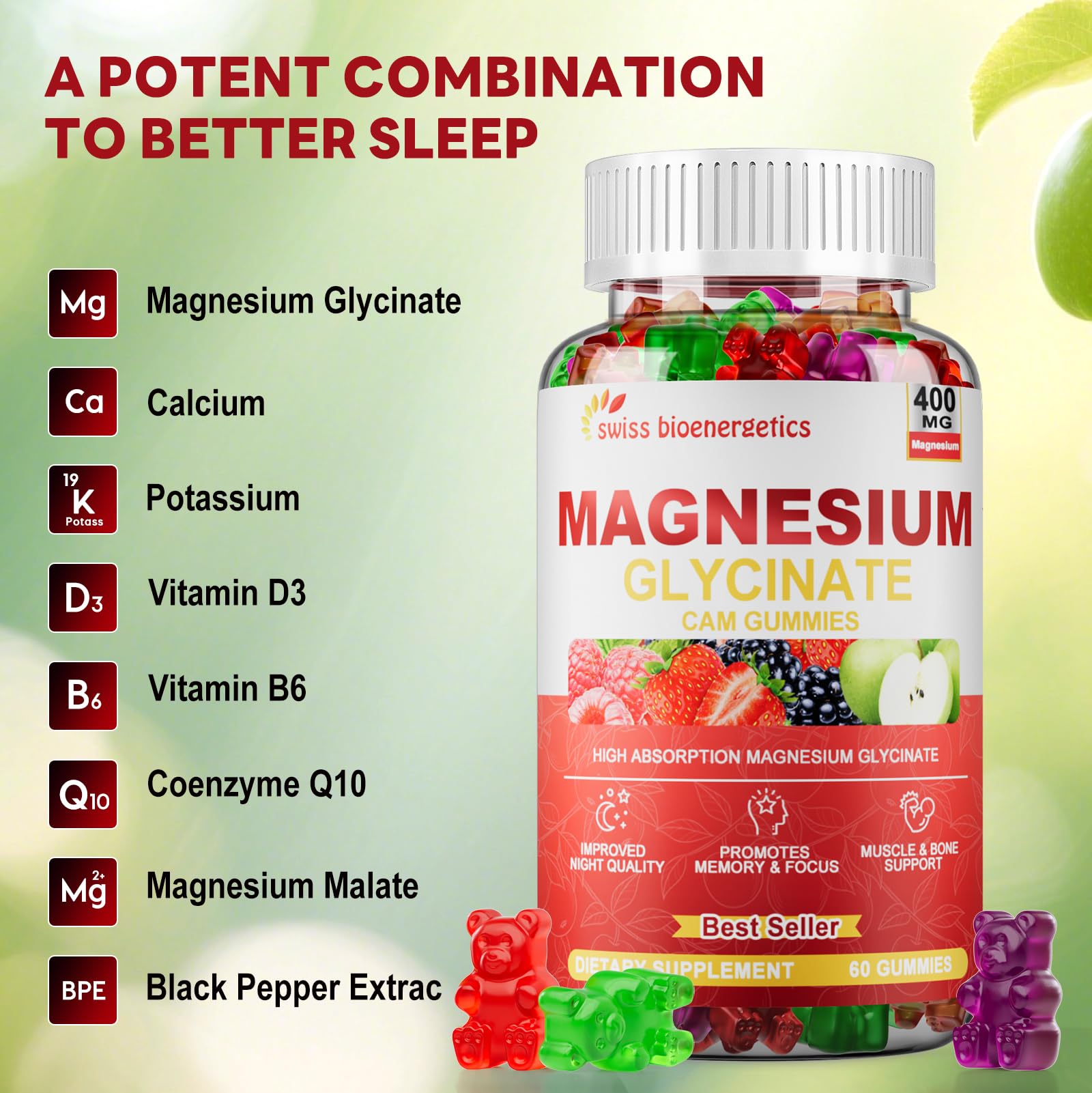 (2 Pack) Magnesium Glycinate Gummies 400mg – Sugar Free, Vegan, Non-GMO