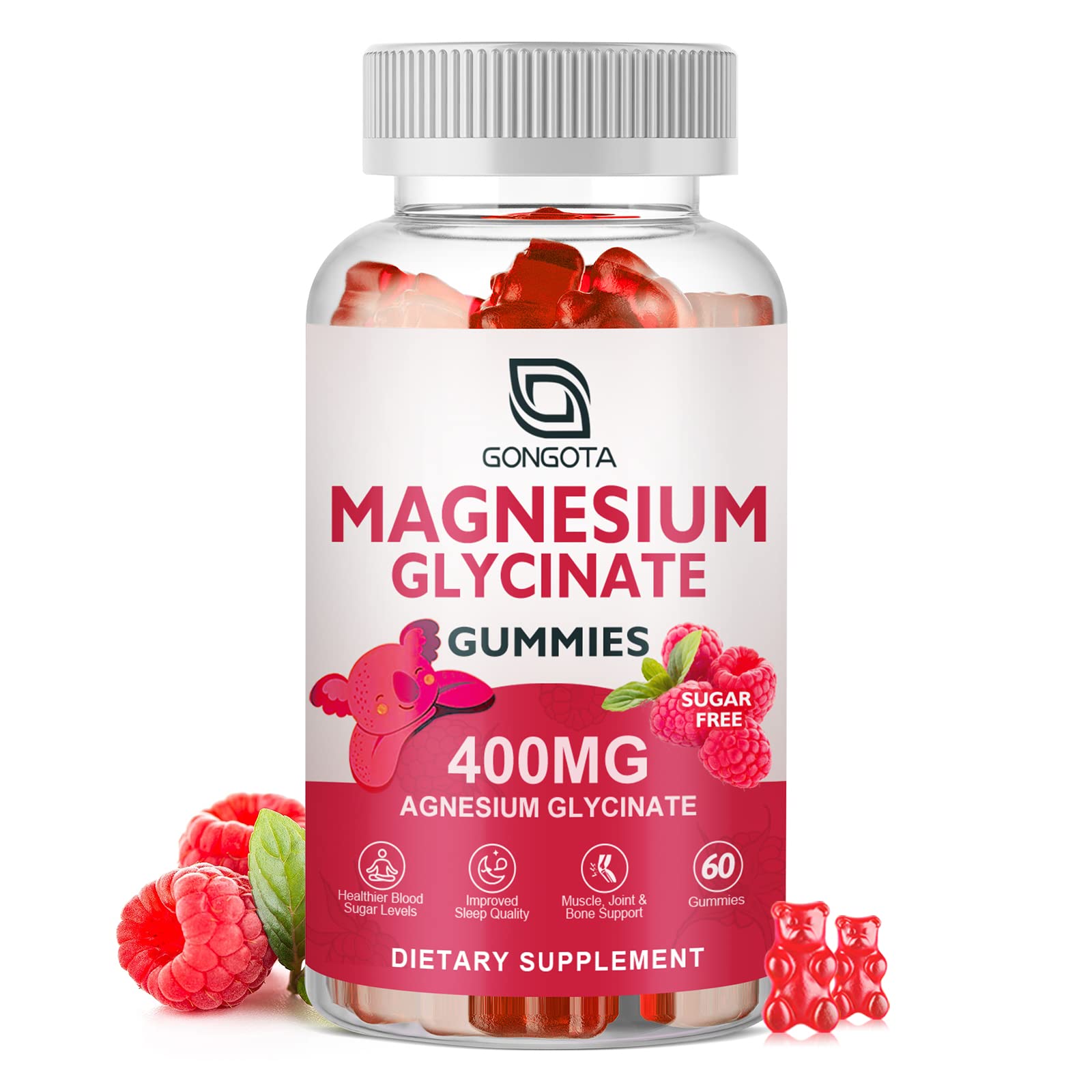 Magnesium Glycinate Gummies 400 mg with 100 mg Composite Magnesium – Sugar Free, 60 Gummies