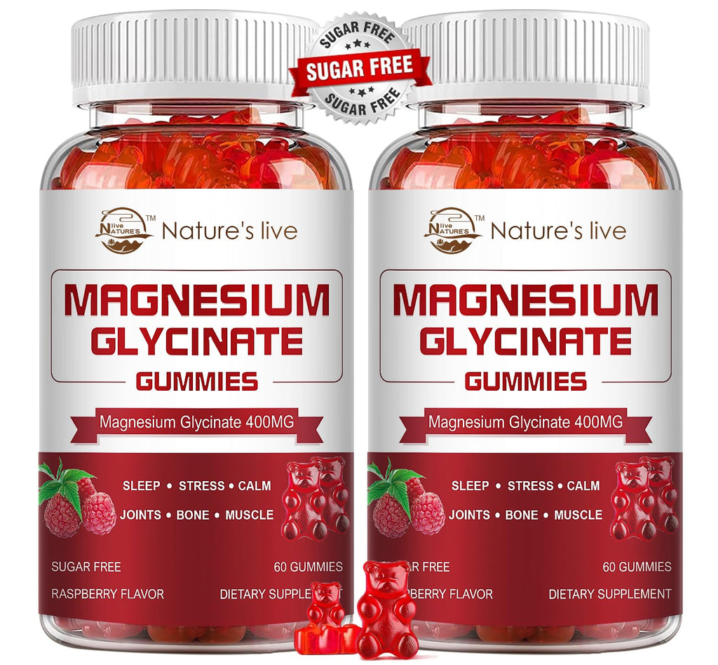 Magnesium Glycinate Gummies 400mg + L-Threonate 200mg – Potassium Magnesium Calm Mood & Sleep Gummies, 2 Pack, Raspberry