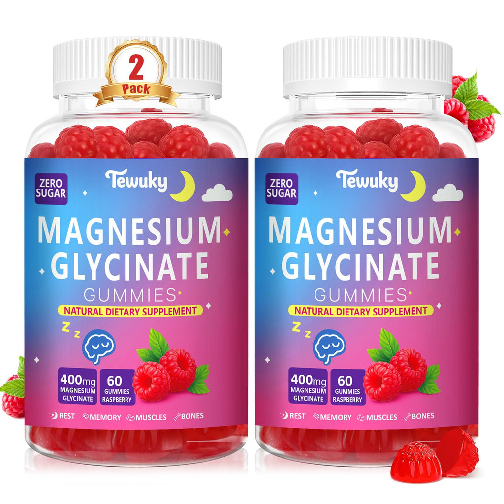 Magnesium Glycinate Gummies 400mg – Sugar Free Vegan (60 Raspberry Chewables) – 2 Pack
