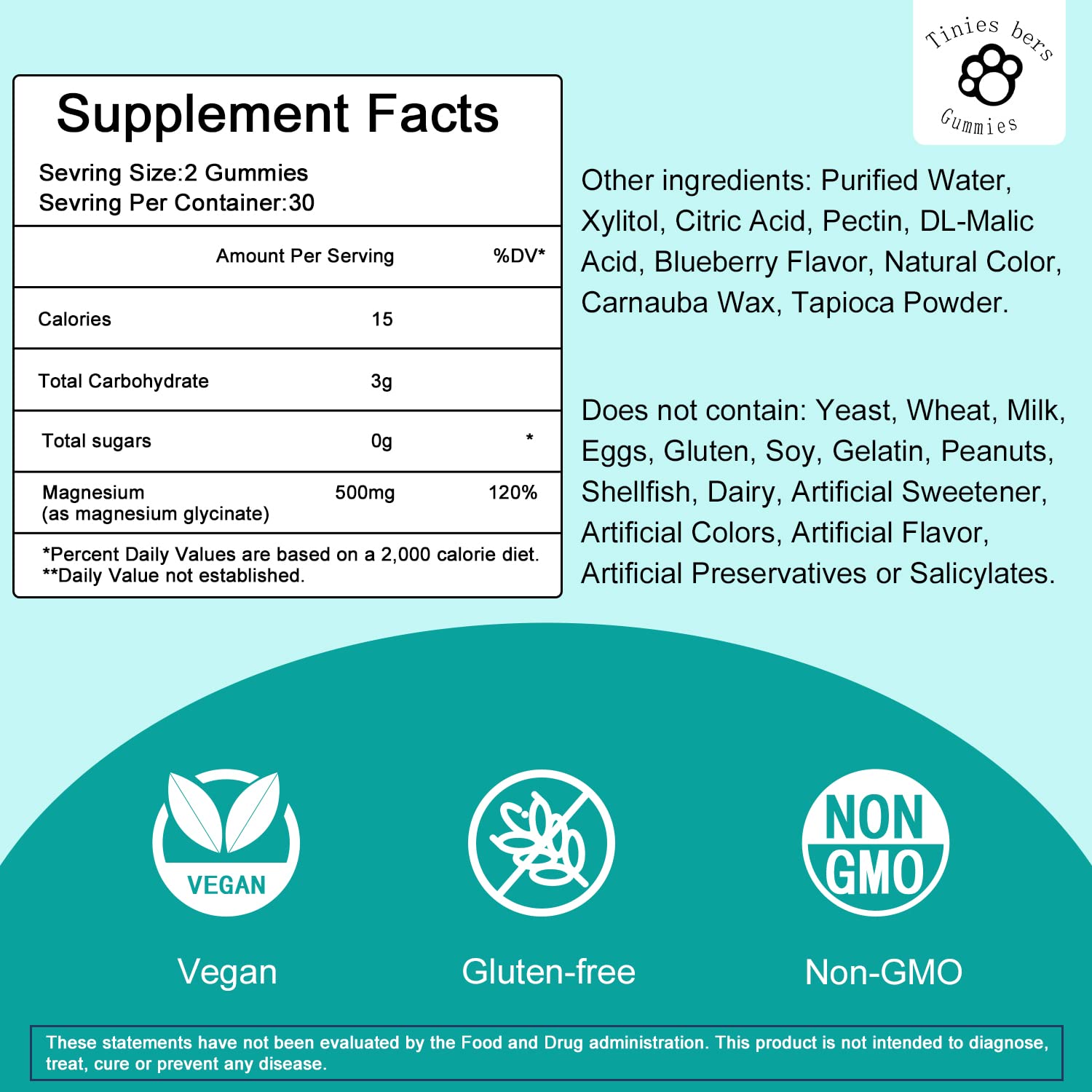 Magnesium Glycinate Gummies 500mg – Sugar Free, Vegan, 120-Count