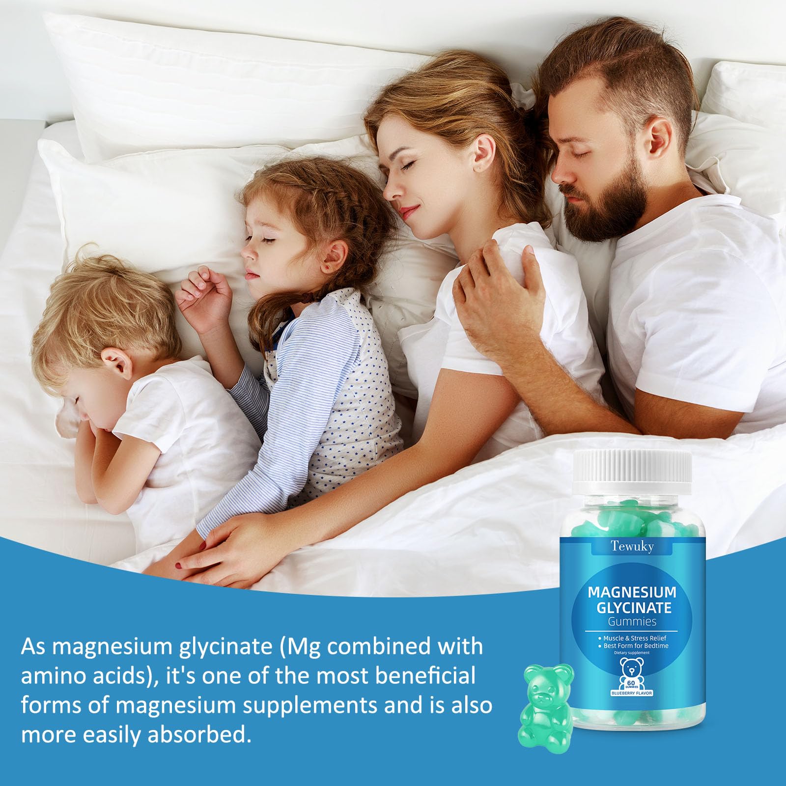 Magnesium Glycinate Gummies – Sugar-Free, Vegan Blueberry (2 Bottles) for Sleep, Stress & Muscle Support