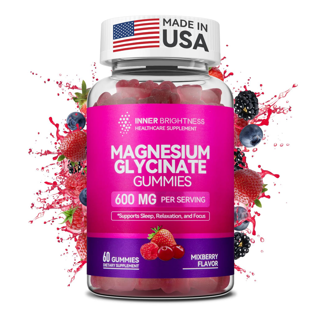 Magnesium Glycinate Gummies 600mg – Non-GMO, Gluten-Free | Sleep, Relaxation & Focus (60 Count)