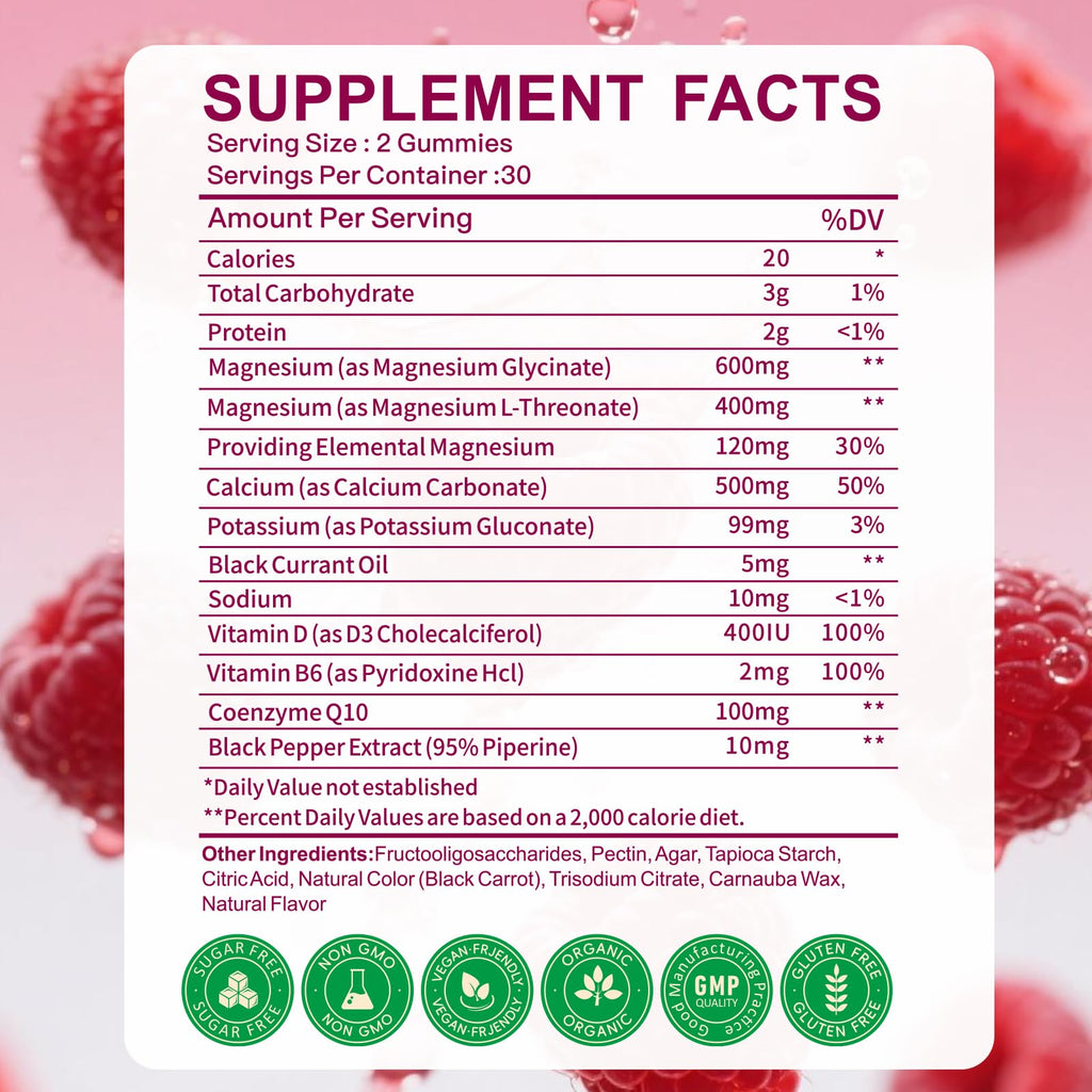 Magnesium Glycinate Gummies 600mg – High Absorption Magnesium for Women, Men & Kids, Sugar Free 60 Count