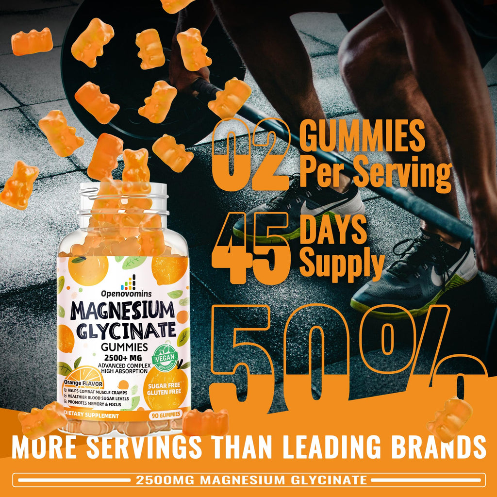 Magnesium Glycinate Gummies - Sugar Free Magnesium Potassium with Vitamin D, B6, CoQ10 for Calm Mood & Sleep Support - 90 Orange Gummies
