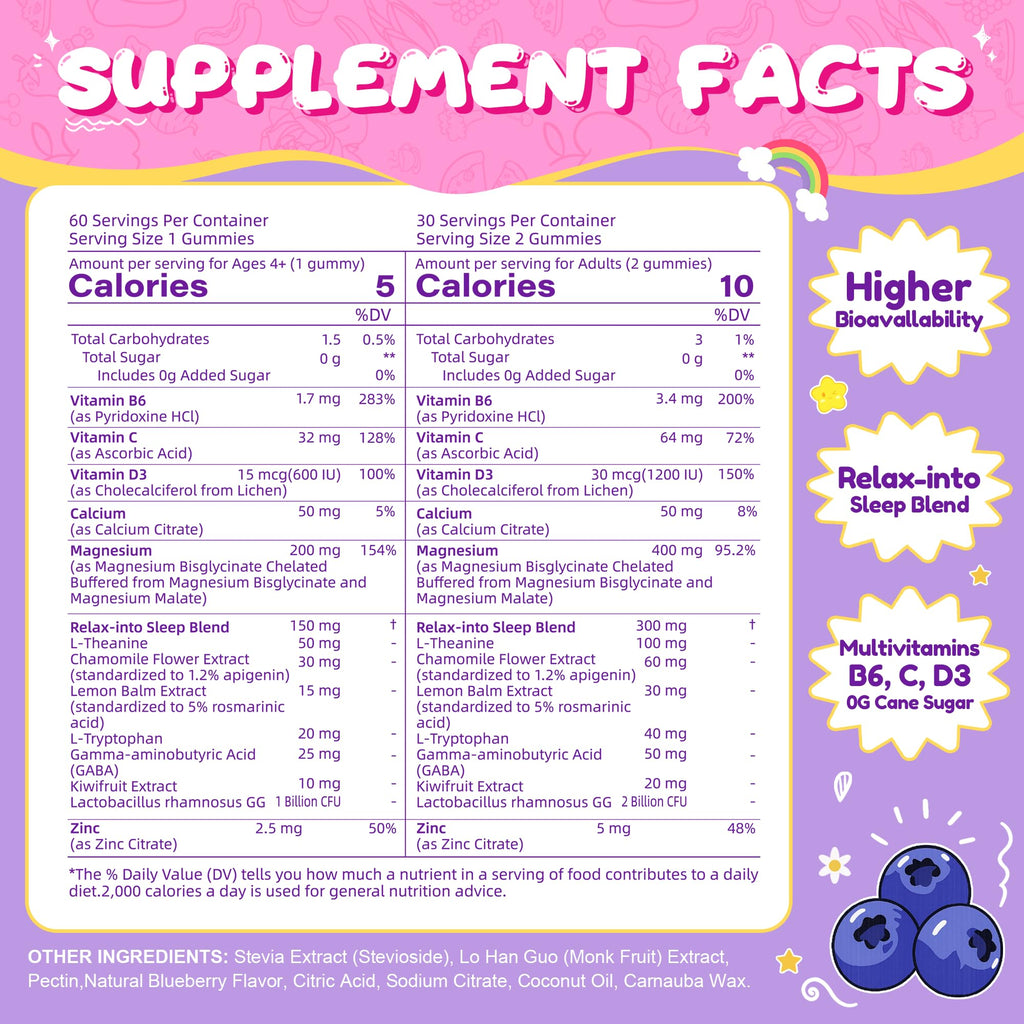 Magnesium Glycinate Gummies for Adults & Kids 4+ | Sugar Free 400/200mg Sleep Support