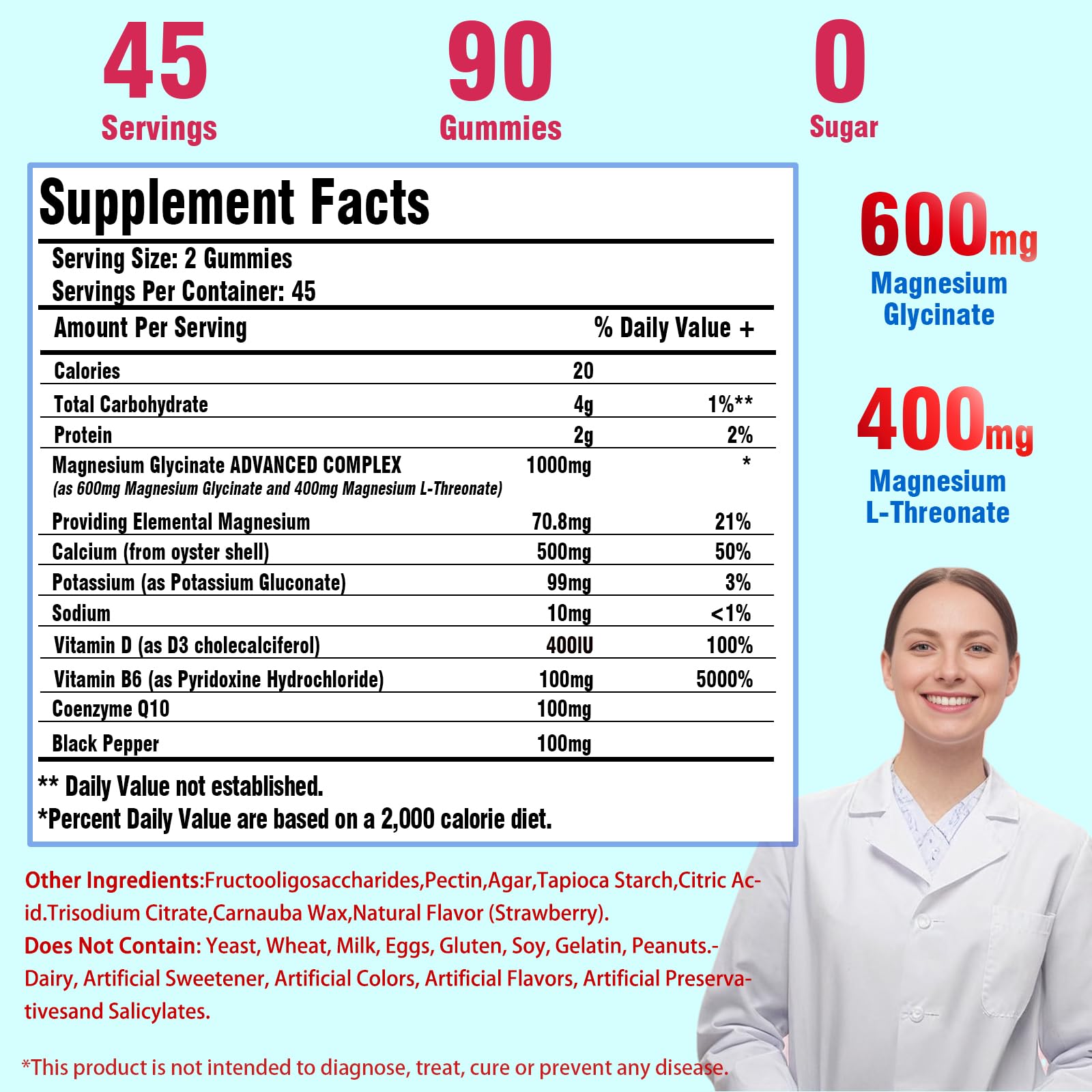 Magnesium Glycinate Gummies for Adults & Kids – 1000mg High Absorption, Sugar Free with Potassium, 90 Counts