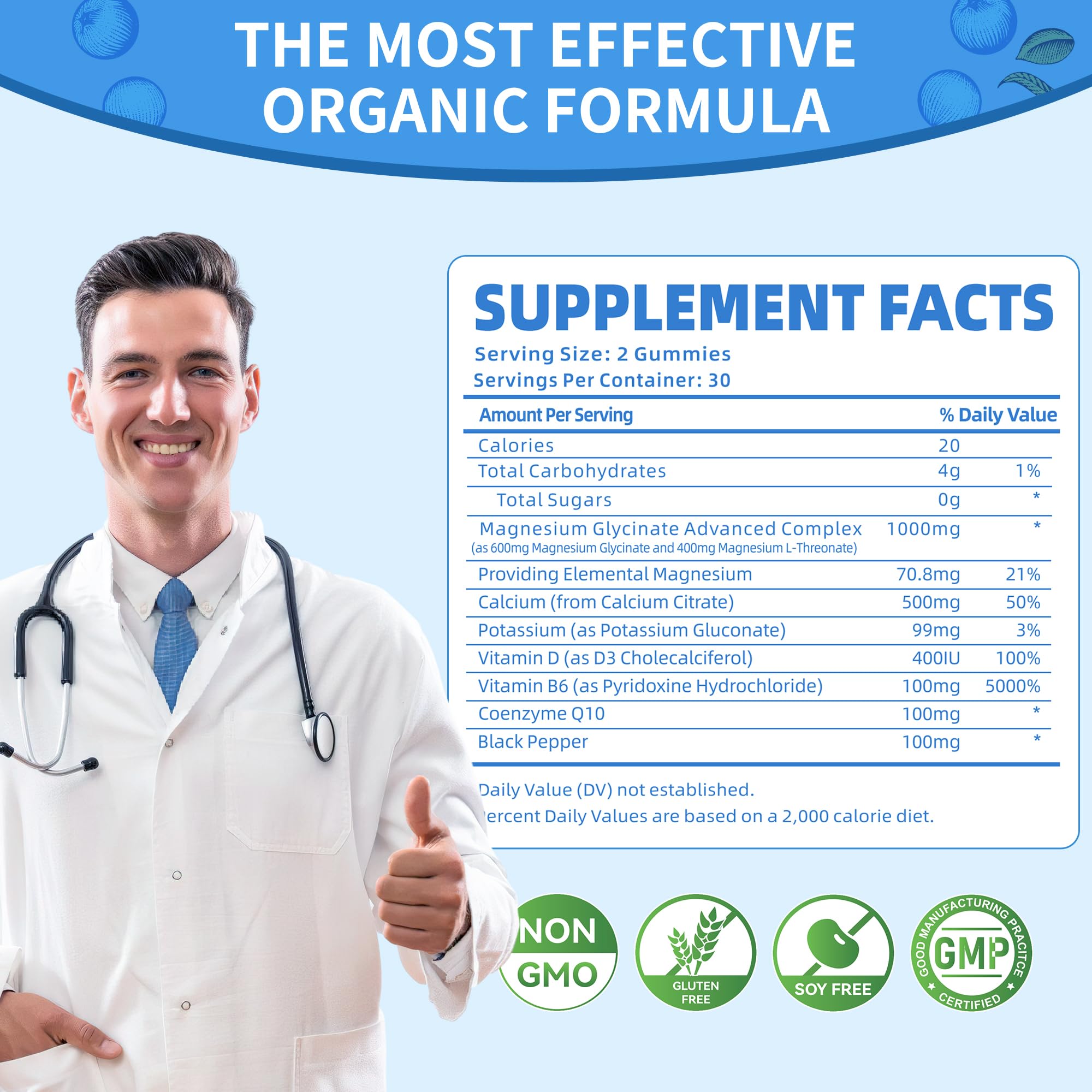 Magnesium Glycinate Gummies 1000mg – Sugar Free, Mood & Sleep Support (2-Pack)