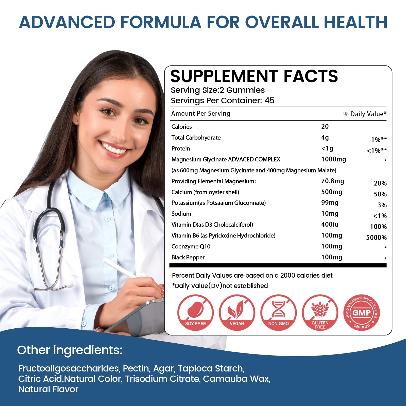 Magnesium Glycinate Gummies 1000mg — Sugar Free Potassium Magnesium Chewables (90 Gummies) with L-Threonate