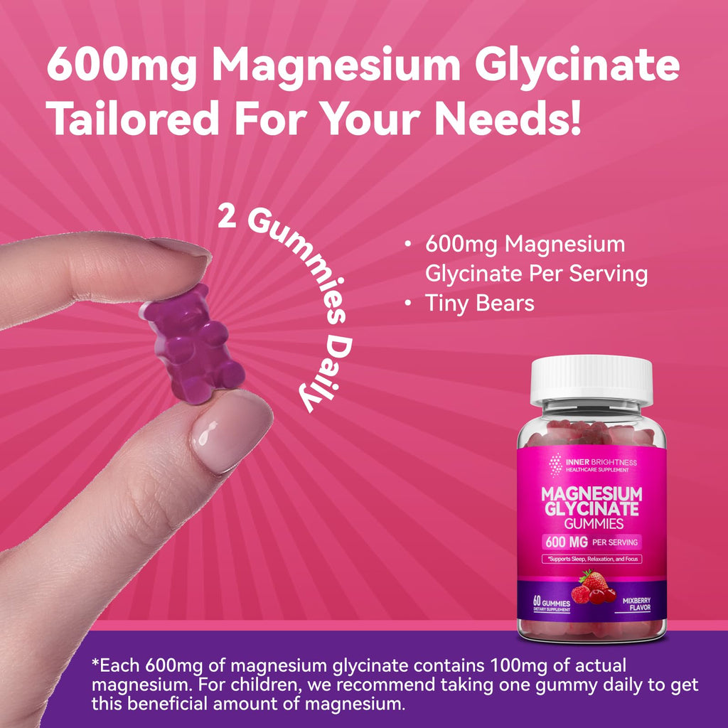 Inner Brightness Magnesium Glycinate Plus Gummies – 860mg | Sugar-Free, Gluten-Free, Non-GMO (120 Count)