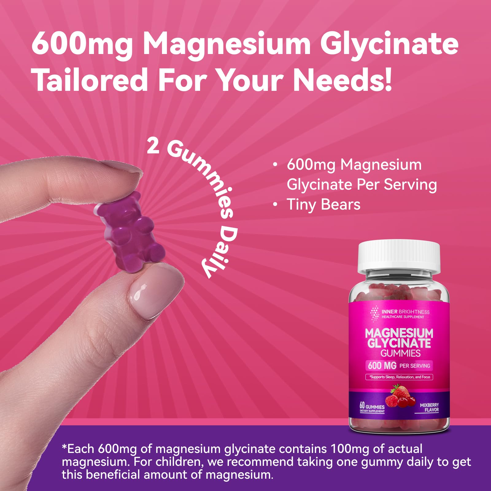 Inner Brightness Magnesium Glycinate Plus Gummies – 860mg | Sugar-Free, Gluten-Free, Non-GMO (120 Count)