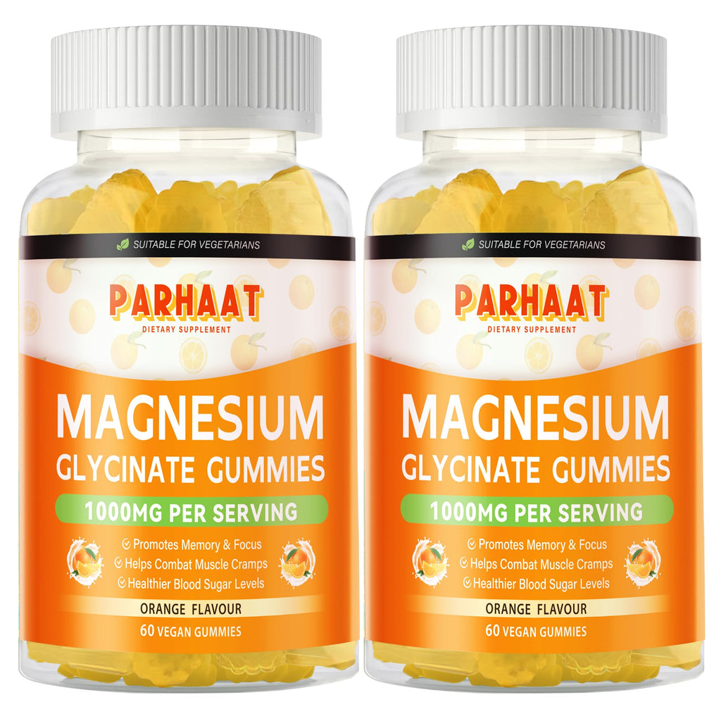 Magnesium Glycinate Gummies 1000mg – Sugar Free Magnesium Potassium Supplement with Vitamin D, B6, CoQ10 | 120 Orange Gummies (2 Pack)