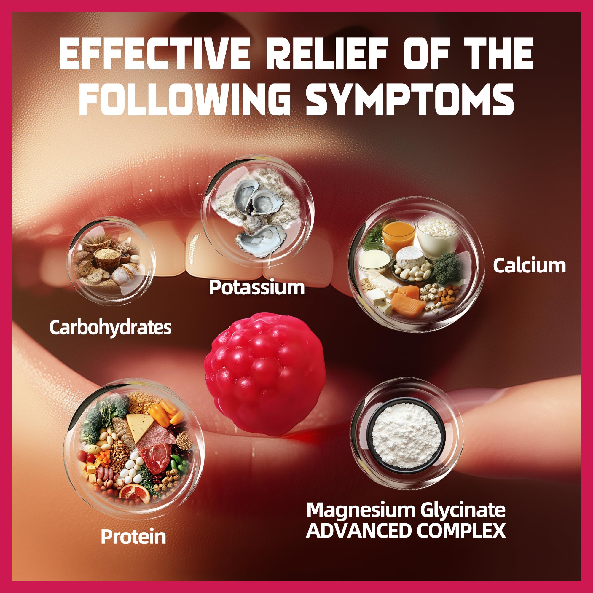 Magnesium Glycinate Gummies - Sugar Free Raspberry with Vitamin D, B6, CoQ10 - 120 Chews