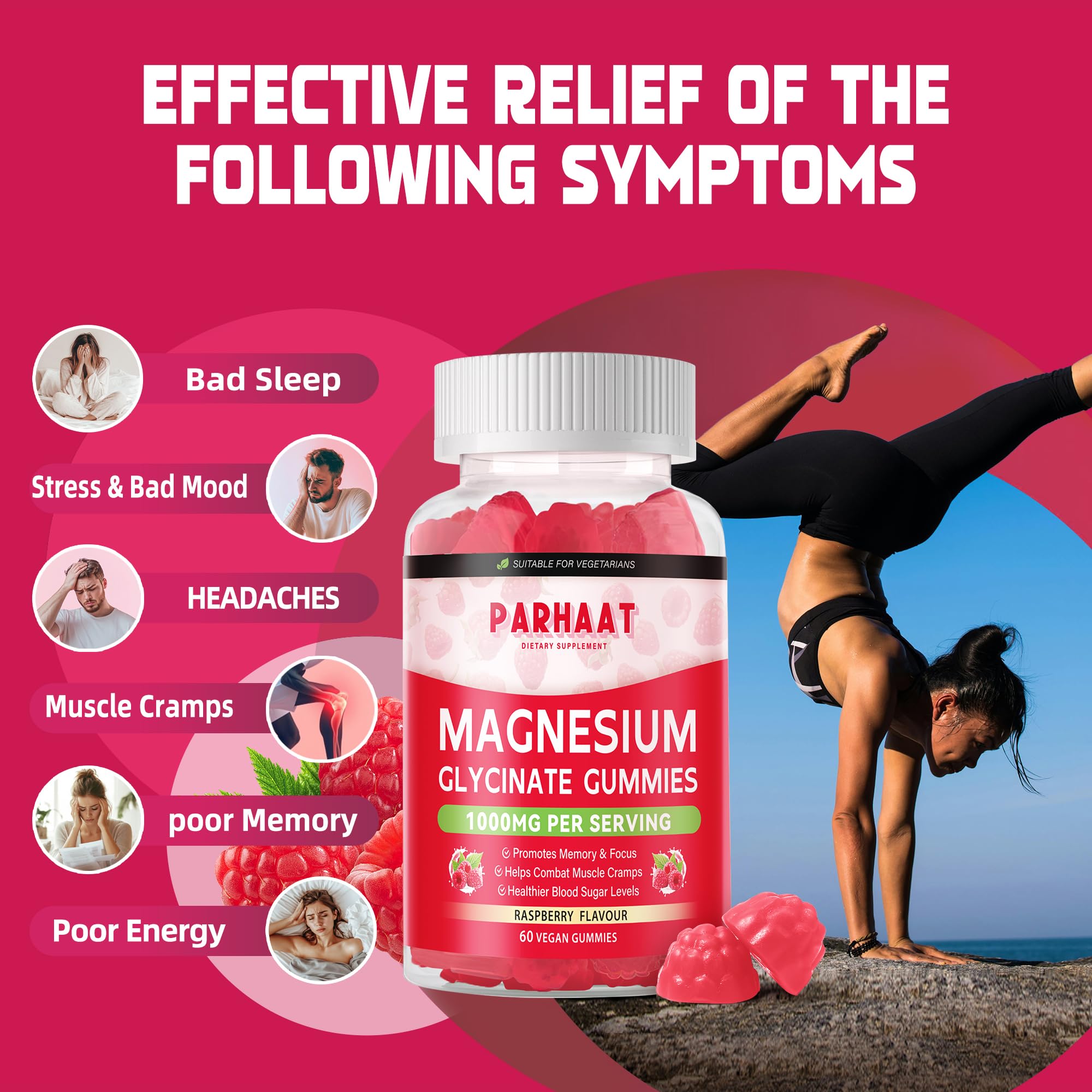 Magnesium Glycinate Gummies - Sugar Free Raspberry with Vitamin D, B6, CoQ10 - 120 Chews