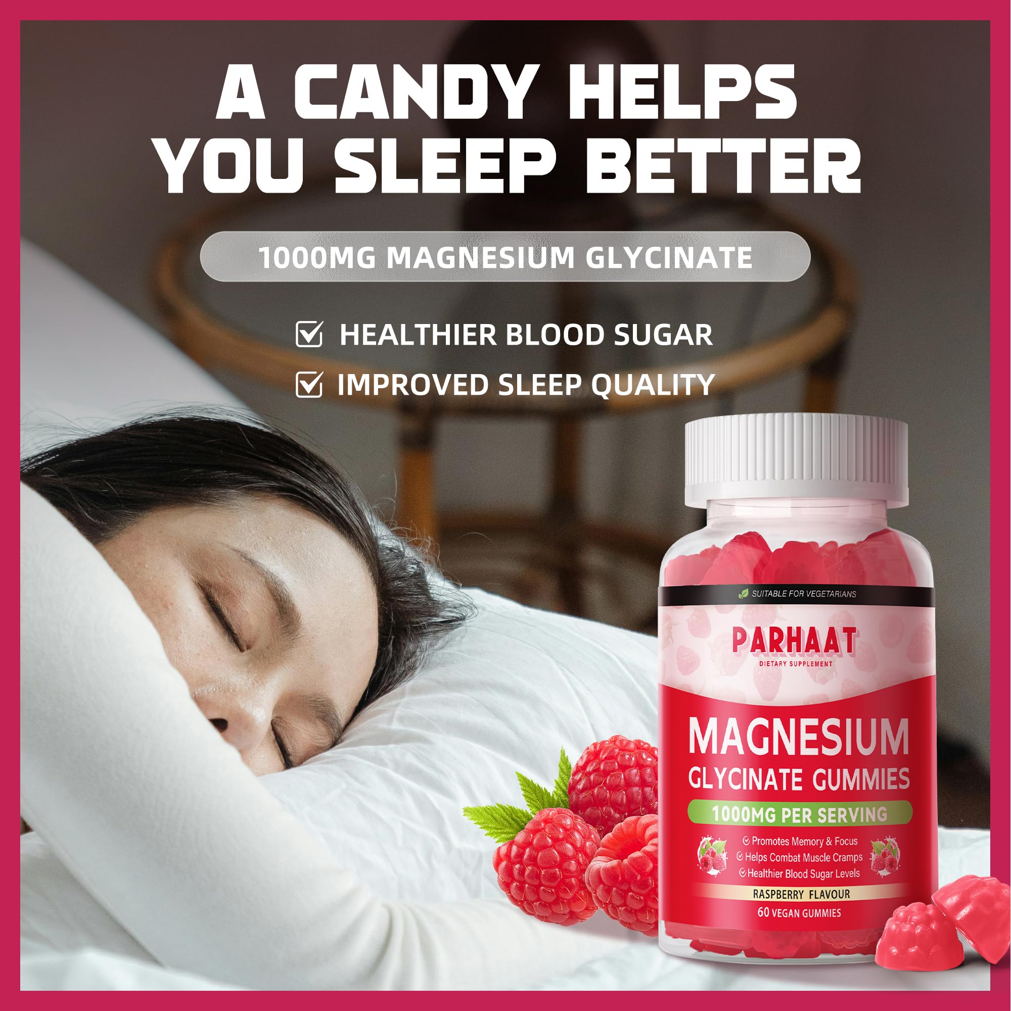 Magnesium Glycinate Gummies - Sugar Free Raspberry with Vitamin D, B6, CoQ10 - 120 Chews