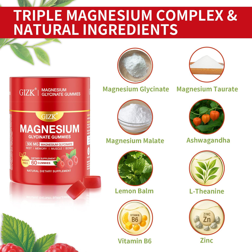 Magnesium Glycinate Gummies 500mg – Sugar Free Raspberry | 60 Count – Vegan, No Melatonin