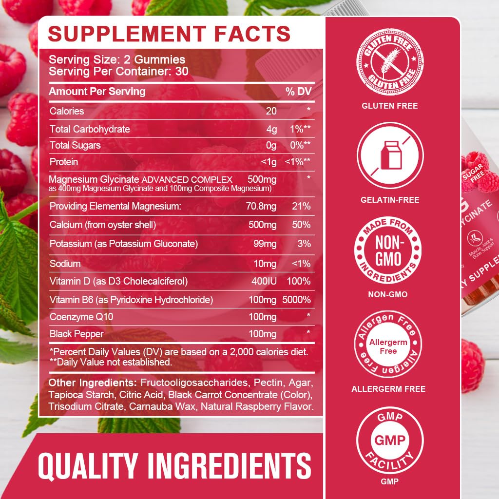 Magnesium Glycinate Gummies 400 mg with 100 mg Composite Magnesium – Sugar Free, 60 Gummies