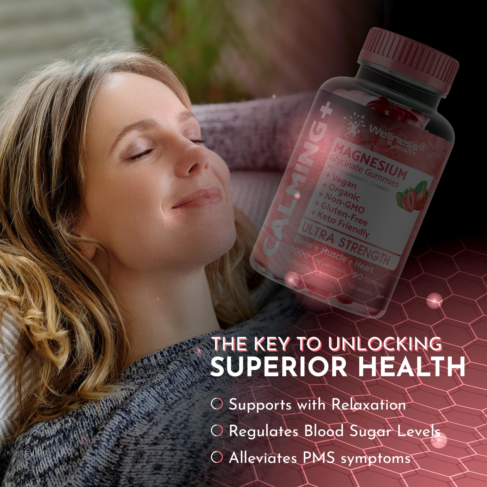 Magnesium Glycinate Gummies 1000 mg – Relaxation & Heart Health – Strawberry Flavor