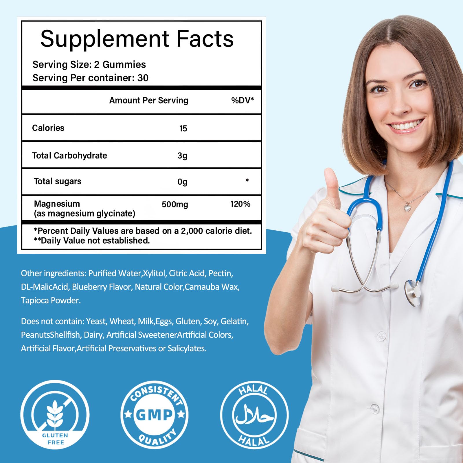 Magnesium Glycinate Gummies – Sugar-Free, Vegan Blueberry (2 Bottles) for Sleep, Stress & Muscle Support