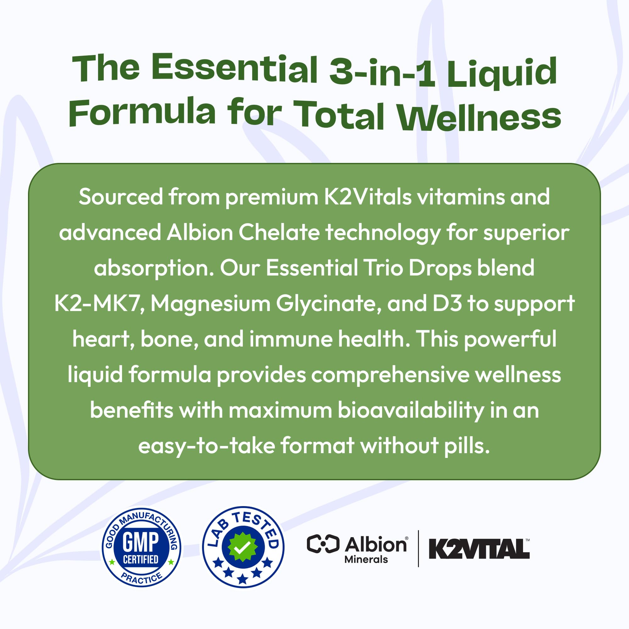 Magnesium Glycinate + K2 & D3 Liquid - GMO-Free (Mixed Berry) 60 mL